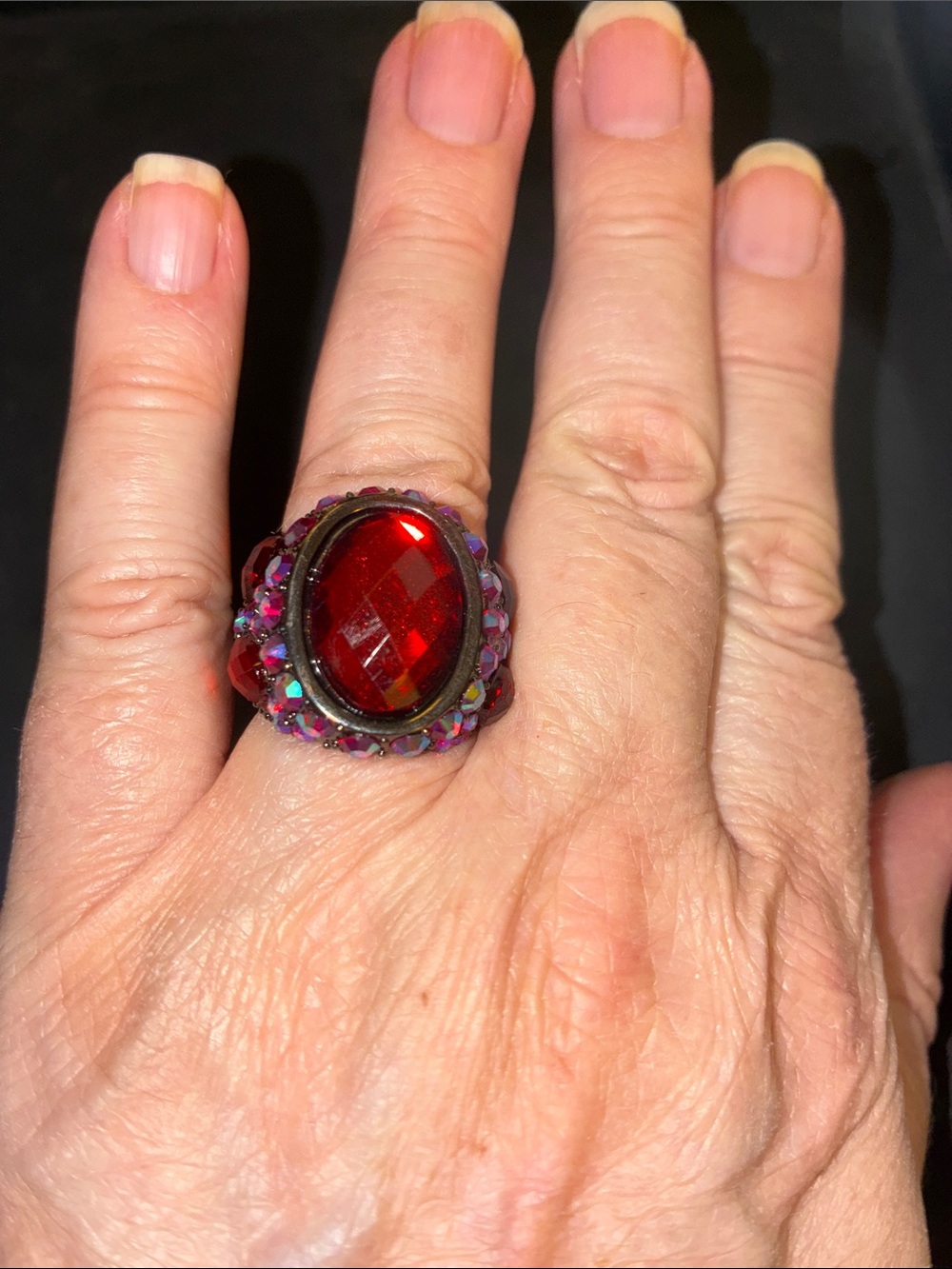 Vintage-Inspired Red Crystal Statement Stretch Ring